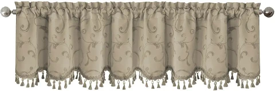 Mia Beaded Scallop Valance, Natural - 52" W x 19" L