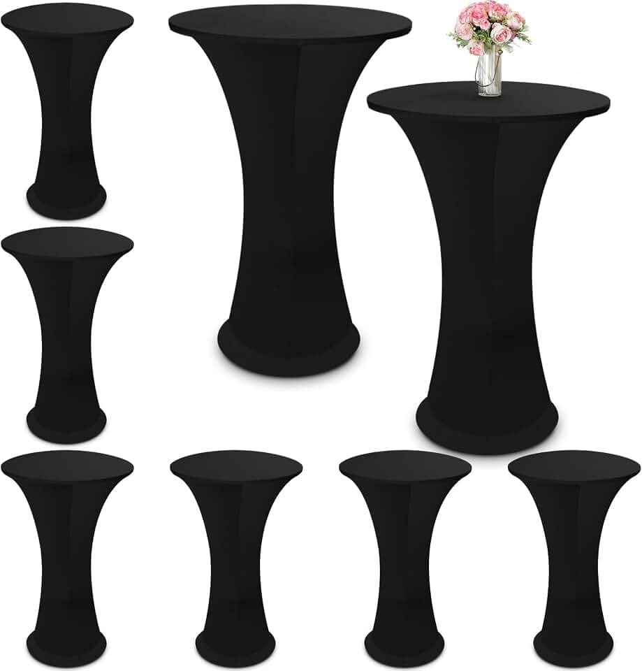 VitalCozy 8 Pcs Black Spandex Cocktail Tablecloth Fitted Stretch Cover