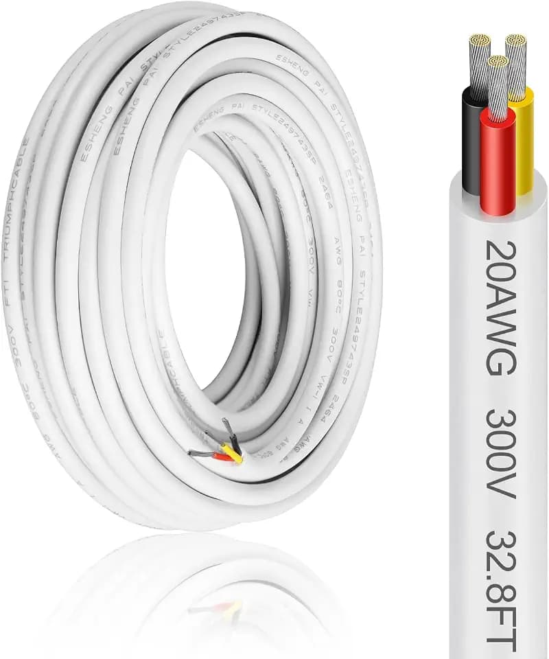 20 Gauge 3 Conductor Electrical Wire, 32.8FT 20AWG Low Voltage Landscape Wire, PVC Insulated 3 Wire Cable, Flexible Cord for Residential Wiring LED Lighting Strips Automotive Garden Bell Speaker