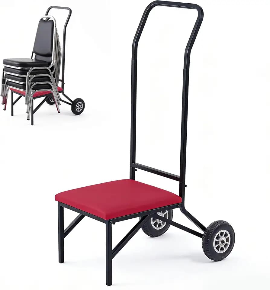 DaisyInner Chair Dolly Heavy Banquet Chair Cart Holds 8-10 Stacking Chairs 200 Lbs Oversized Rubber Wheels Ergonomic Handle Protective Pads for Events Hotels Church Party