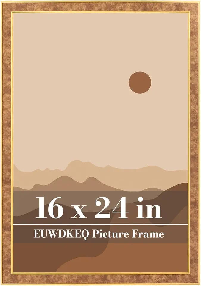 16x24 Faux Leather Frame, 16 x 24 Luxury Modern Picture Frame, Leather Texture with Gold Trim Poster Frame for Art Prints, Posters, Photos, Home Wall Decor & Gallery Display, Brown Texture