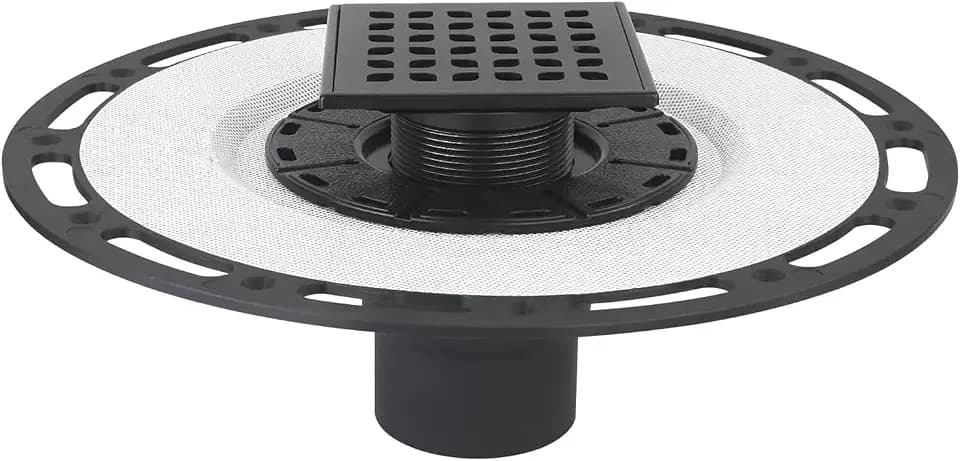 4-Inch Square Shower Drain Kit with Bonding Flange, Matte Black