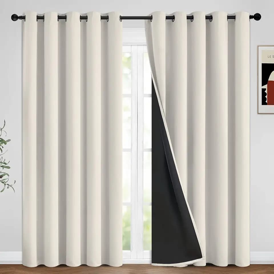 Yakamok Cream Blackout Curtains 96 inches Long for Bedroom 62" Wide 2-Panel