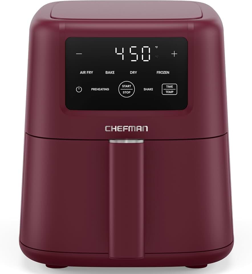 Chefman Compact Air Fryer 3.5 QT - Slim Design Fits Small Kitchens, 4-in-1 Air Fry, Bake, Dehydrate, Frozen, 450°F Max Temp, Narrow Footprint Saves Counter Space, Nonstick Ceramic, Dishwasher-Safe