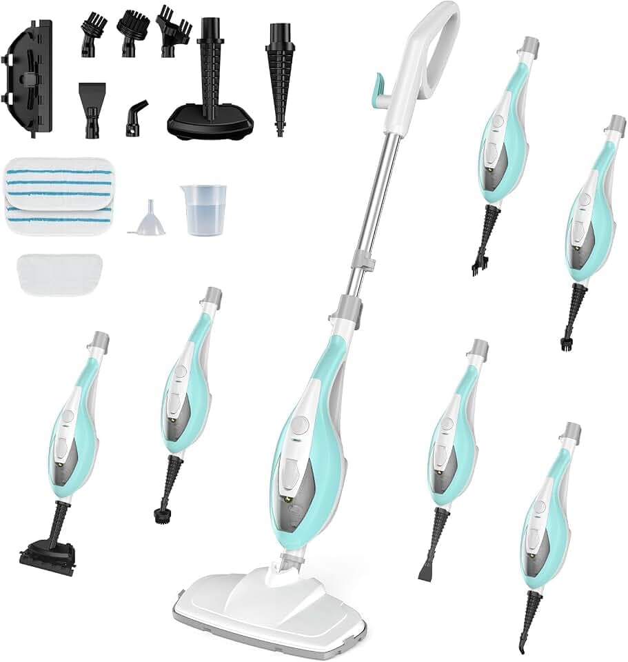 NEWBULIG 14-in-1 Steam Mop, Powerful Detachable Handheld Steam Cleaner for Floor Cleaning with 2 Washable Pads, 16.4 FT Cord, Multi-Purpose Floor Steamer for Hardwood, Clothes, Carpet, Tile, Grout