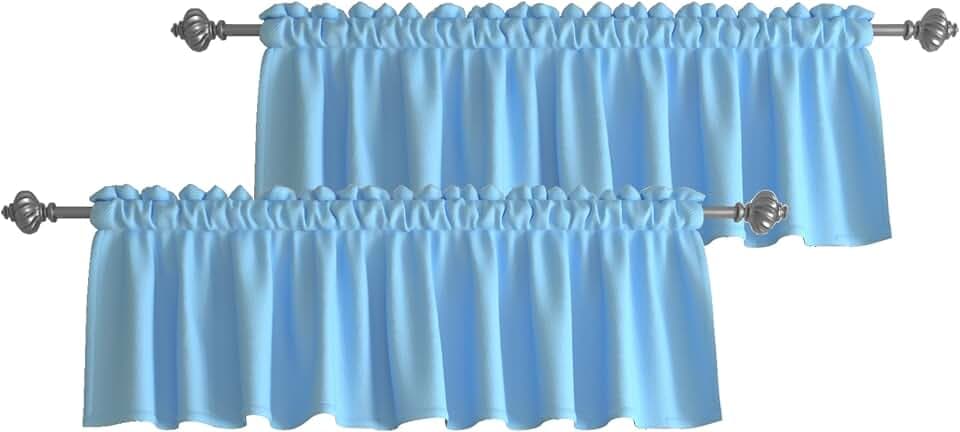 UPOPO 2 Pieces Valance Curtain 18 inches Long Kitchen Sky Blue Living Room Darkening Rod Pocket Triple Weave Small Short Mini Bathroom Window Curtain Topper Valance Blackout Bedroom 52"x18"