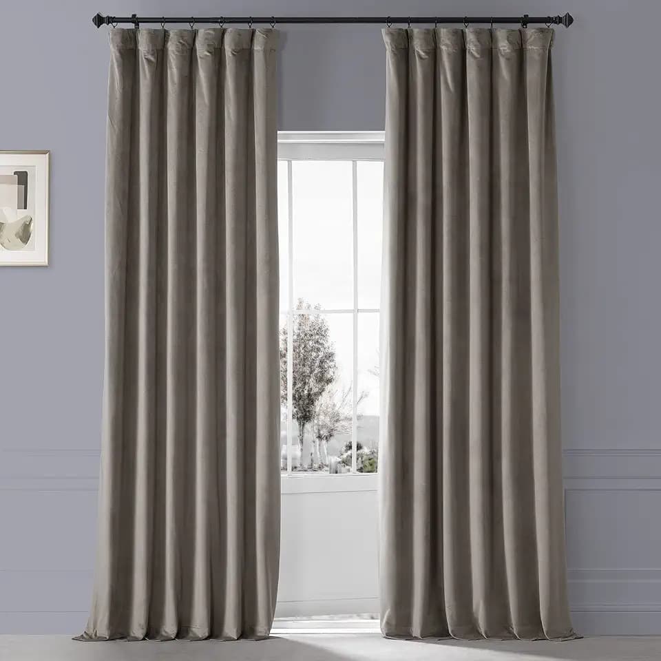 Plush Velvet Blackout Curtains for Bedroom (1 Panel) 50WX96L, Library Taupe