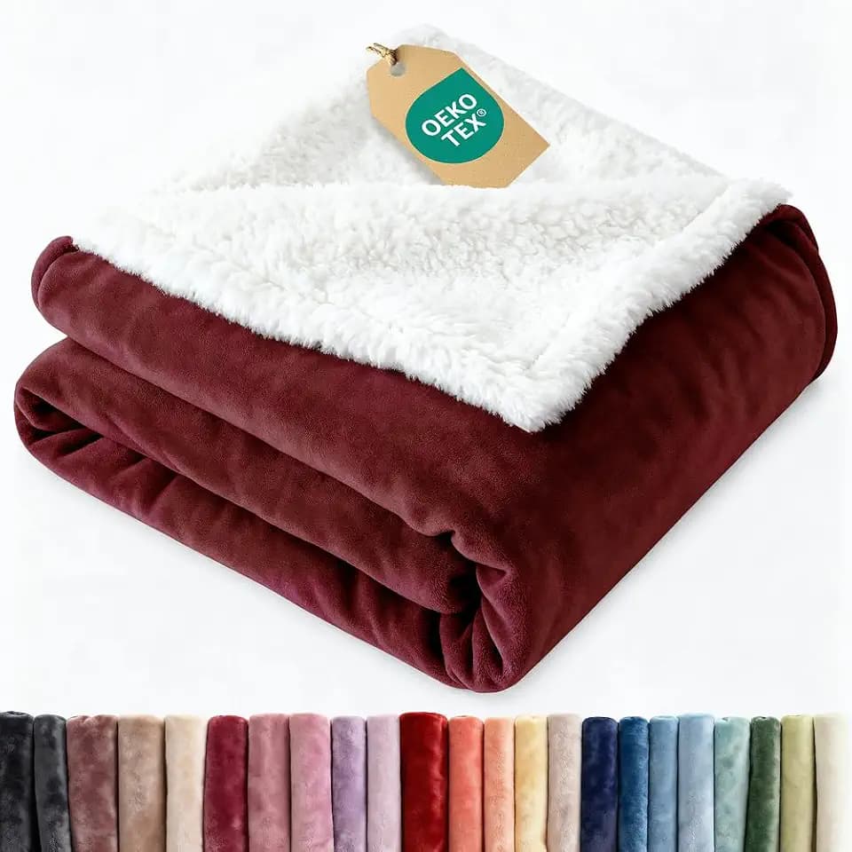 Sherpa Fleece Blanket Twin XL - Reversible Blanket - Burgundy, 66" x 90"