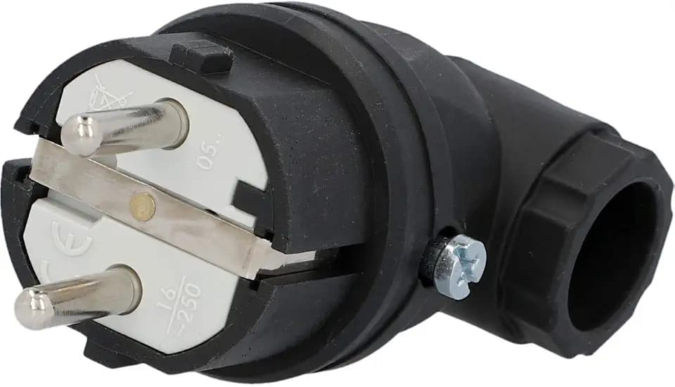 PCE 40502L Schuko-Stecker, Vollgummi, gewinkelt, schwarz