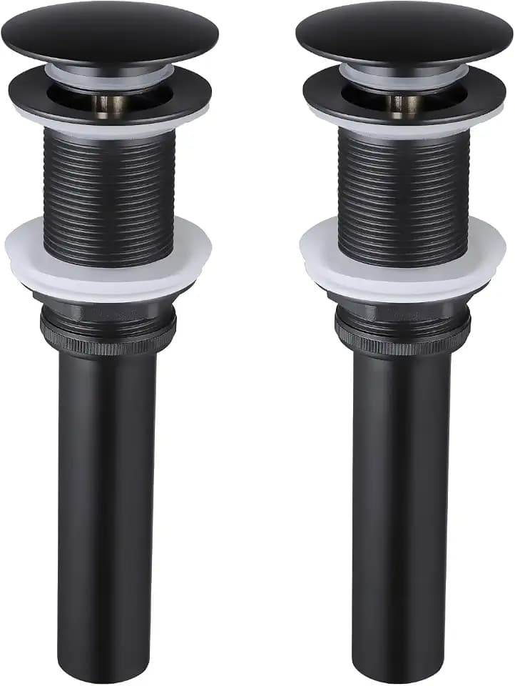 KES Black Sink Drain Without Overflow, Bathroom Sink Stopper, Pop Up Drain Vessel Sink, 2 Pack, Matte Black, All Metal Rustproof Brass and 304 Stainless Steel, for 1.6"-1.9" Sink Hole, S2008D-BK-P2