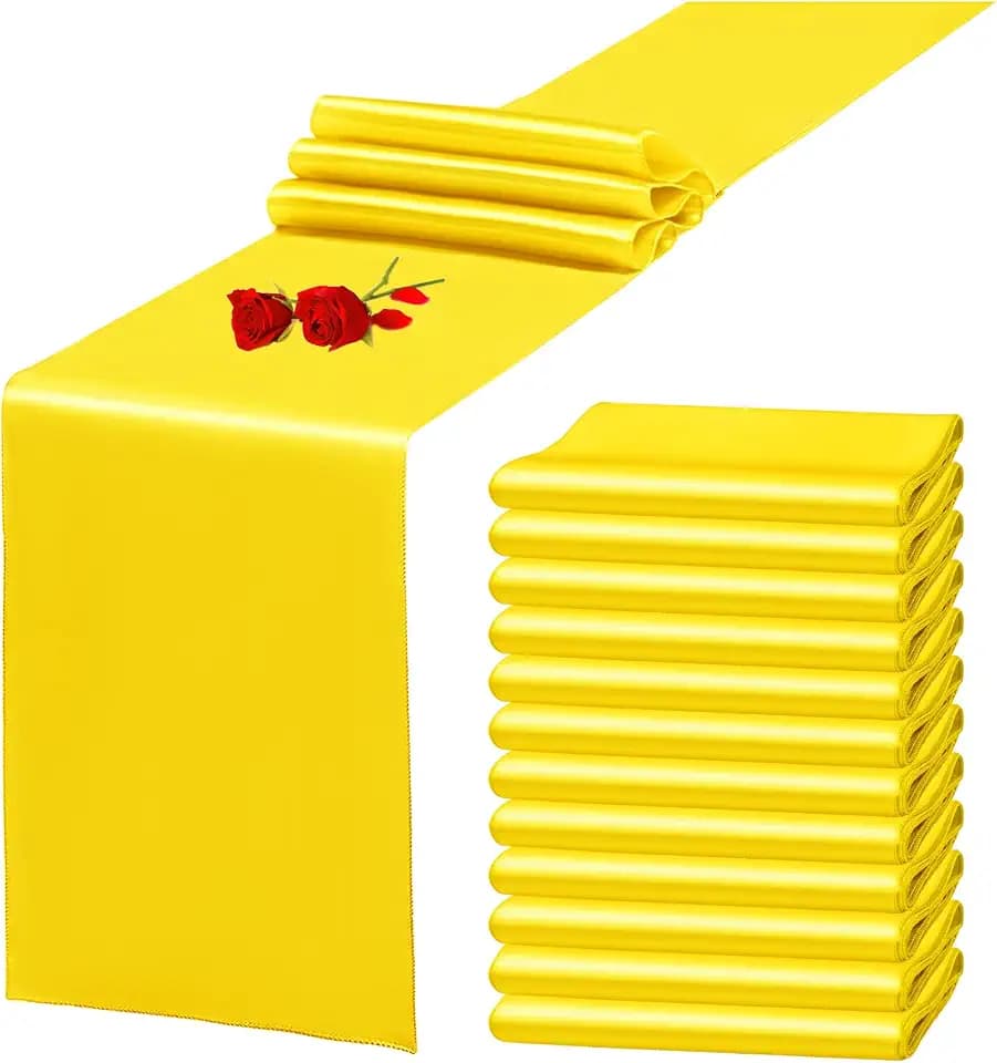 12 Pack Yellow Satin Table Runner 12 x 108 Inch Long Premium Table Runners for Wedding Party Events Decoration, Birthday Parties, Banquets Decorations, Graduations, Engagements