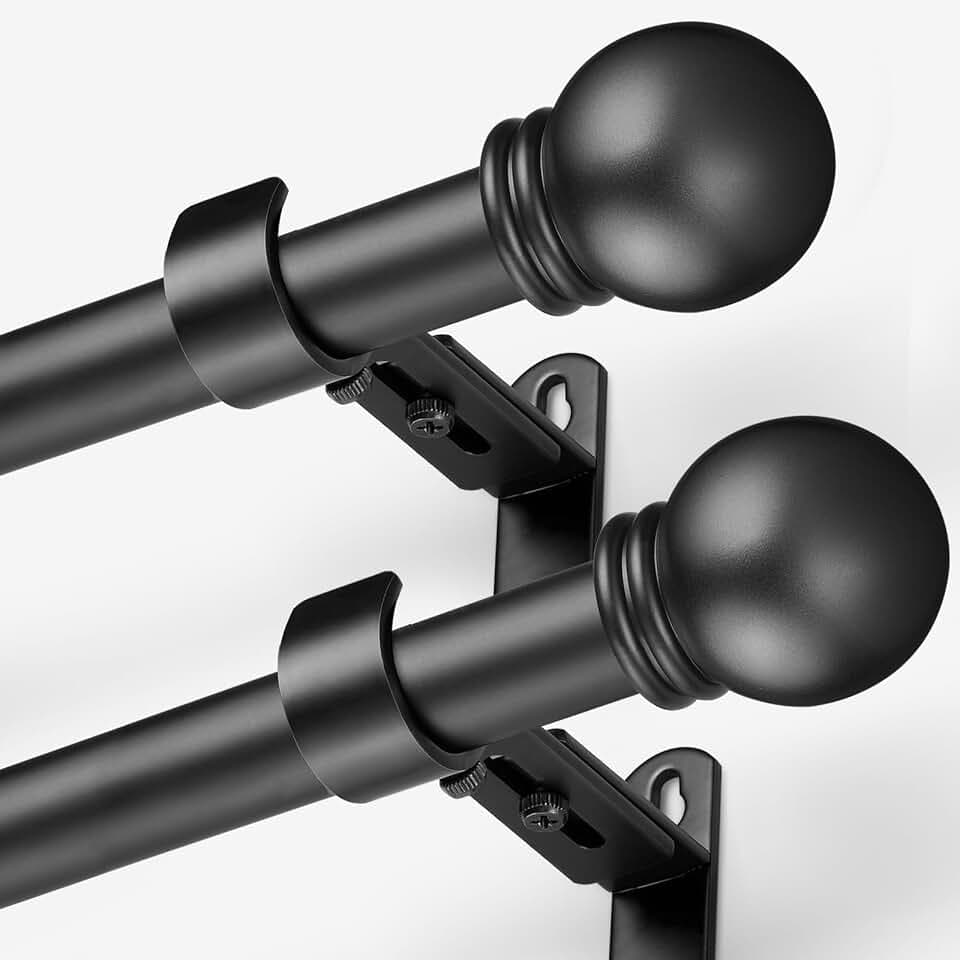 Curtain Rods for Windows 16-120", 6/8 In Black Curtain Rod, 2 Pack