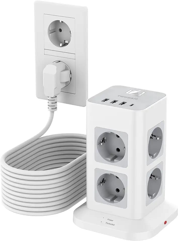 TESSAN Mehrfachsteckdose mit USB C, Verlängerungskabel 10 Meter, Grau