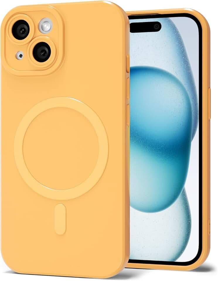 Svanove for iPhone 15 Plus Phone Case Silicone Magnetic, Compatible with Magsafe Case Cute for Women, Girly Glossy Jelly Rubber Thin Slim Hard Plastic Mag Safe & Camera Cover Protection, Yellow