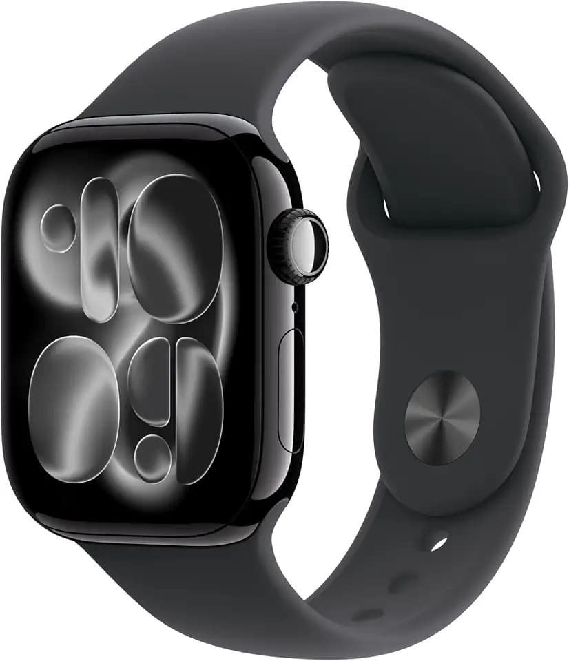 Apple Watch Series 11 GPS 42 mm Smartwatch mit Aluminiumgehäuse in Diamantschwarz und Sportarmband in Schwarz (S/M). Schlafindex, Fitnesstracker, Gesundheitstracking, Always-On Display, Wasserschutz