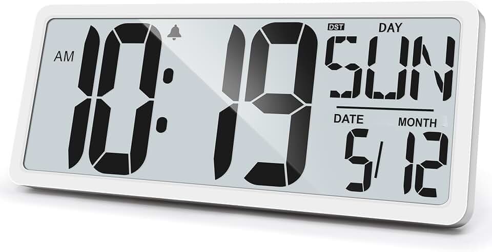 TXL Large Digital Wall Clock with Backlight, 14.2" Battery Operated Alarm Clock with Day, Date & Temperature, Jumbo Display Digital Count Up Down Timer Clock for Seniors, Home, Bedroom Office