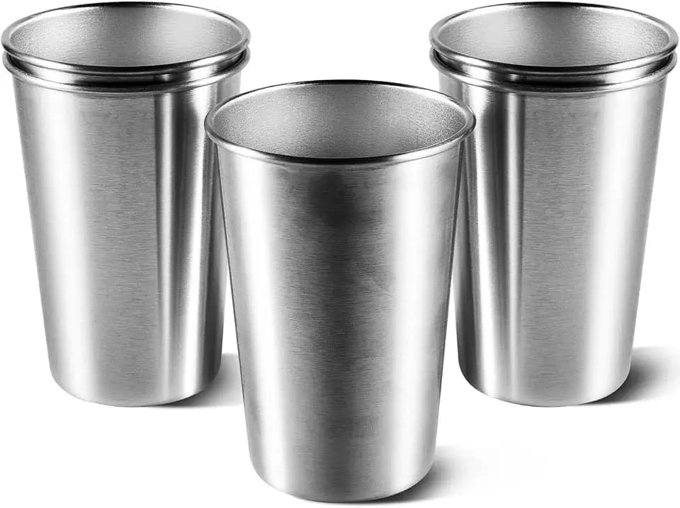 KISEER 5 Pack 16 Ounce Stainless Steel Pint Cups Shatterproof Cup Tumblers Unbreakable Metal Drinking Glasses for Bar, Home, Restaurant