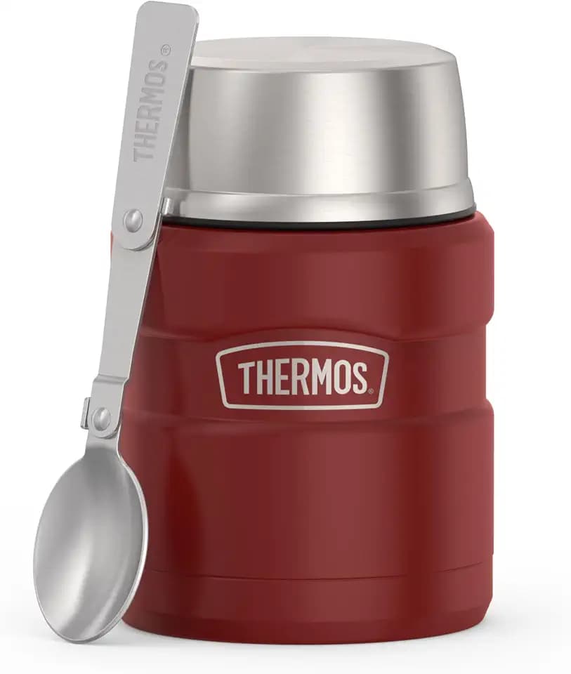 THERMOS Stainless King Food Jar with Spoon, 16oz, Matte Red