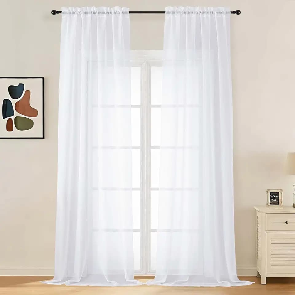 LIVEKID White Sheer Curtains 96 Inches Long 2 Panels - Light Filtering Breathable Voile Textured Sheer Curtains & Drapes for Bedroom/Living Room, Soft Elagant & Airy Solid Drapes, W42 x L96