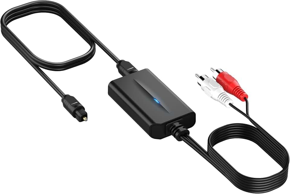DA Wandler, 192kHz DAC Digital Analog Audio Wandler, Digital Audio Optik zu RCA Kabel, SPDIF Toslink zu Analog RCA Wandler mit integriertem Audioverstärkerchip für HDTV, DVD und Blu-ray Player