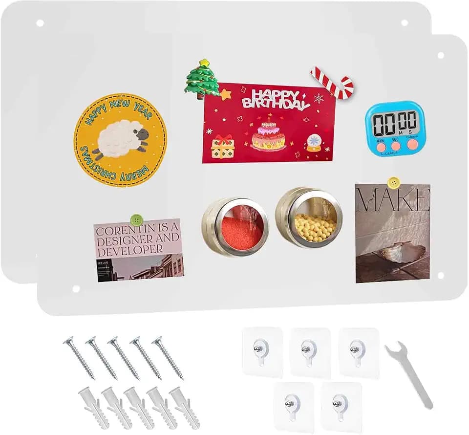 Magnetic Board 17.5" X 11.7" Magnet Board for Wall Stainless Steel Metal Magnetic Board for Wall for Magnet Display Photos Office Supplies Kitchen Stuff Bulletin Board Vision Board(White 2PC)