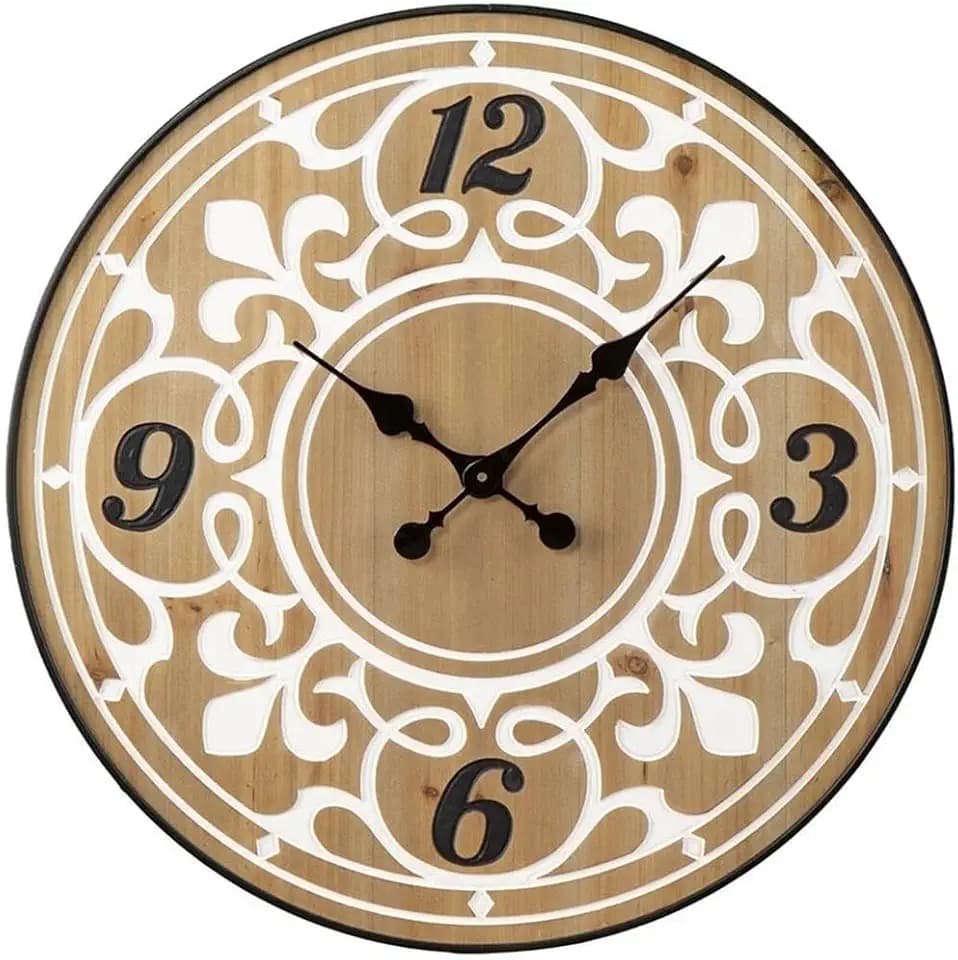 SEI Furniture - Aprille Round Wall Clock - Transitional Design, Natural Iron and Wood - Ideal for Living Room, Bedroom (WS1161258)