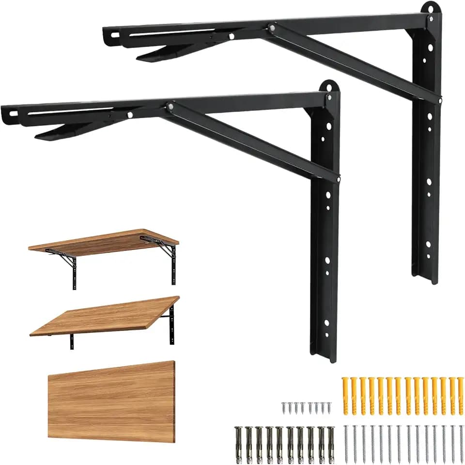 Storystore Folding Shelf Brackets, 24 Inch Heavy Duty Collapsible Shelf Bracket, Wall Mounted Folding Table Hinge, Space Saving for Bench Table, Max Load: 550 lb