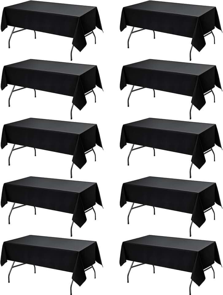 10-Pack Black Tablecloths for Rectangle Tables, 60 x 102 Inches