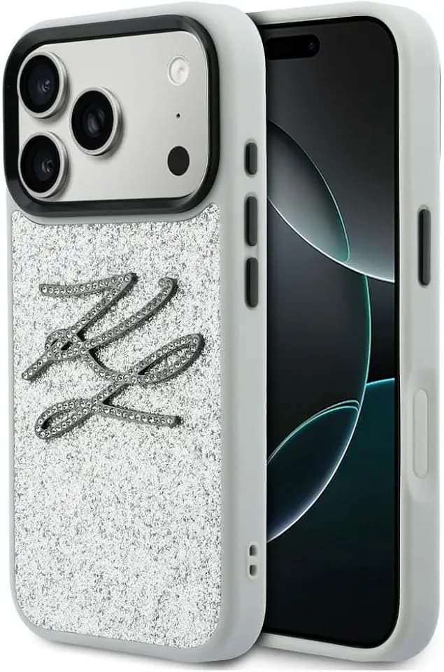 CG MOBILE Karl Lagerfeld IML Glitzerndes KL-Diamanten-Logo Hülle für iPhone 17 Pro (Silber)