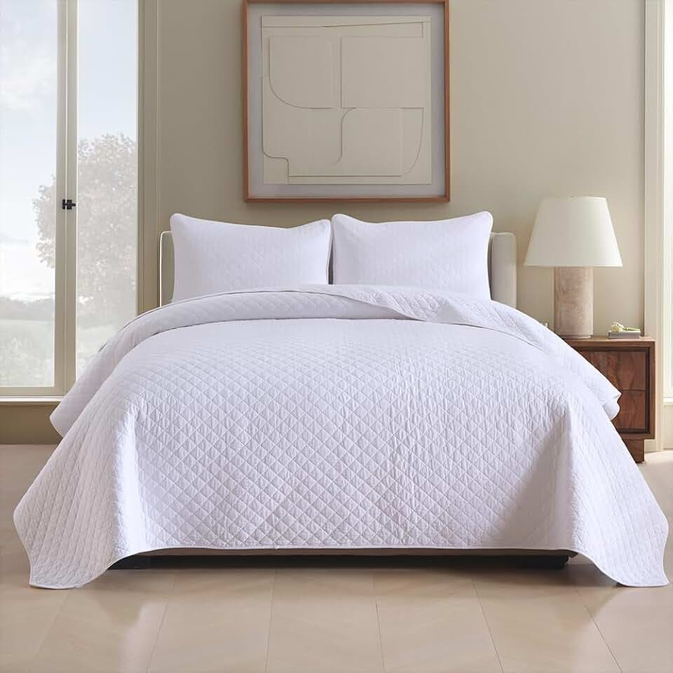 Wistown Cotton King Bedspread Quilt Bedding Set, White