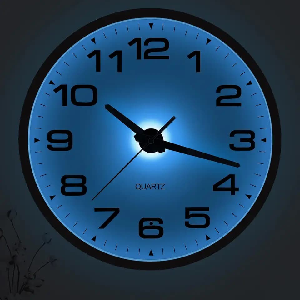 JoFomp Lighted Wall Clocks Battery Operated, 12 Inch Wall Clock for Bedroom Night Glow, Light Up Wall Clock Silent, Glow in The Dark Wall Clocks for Living Room Decor, Light Sensor - Auto Lighting