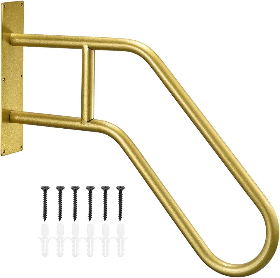 uxcell Wall Mounted Handrails for Outdoor Steps (22.8" L,18.5" H) Gold