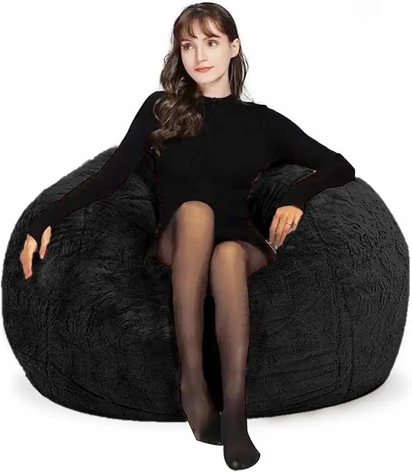 HDMLDP Bean Bag Chair for Adults Kids Without Filling Comfy Fluffy Oversized Round Beanbag Chair Lazy Sofa Cover for Reading Chair Floor Chair, 3.5FT, Black