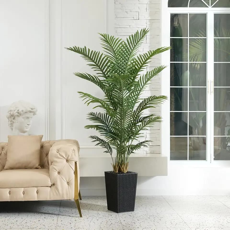 VeriNatural 6FT Artificial Palm Tree - Tall Fake Tree with Black Taper Planter & Pebbles, UV Resistant for Indoor & Outdoor Decor - Large Potted Faux Plant for Living Room, Office, Home Decor,VN130