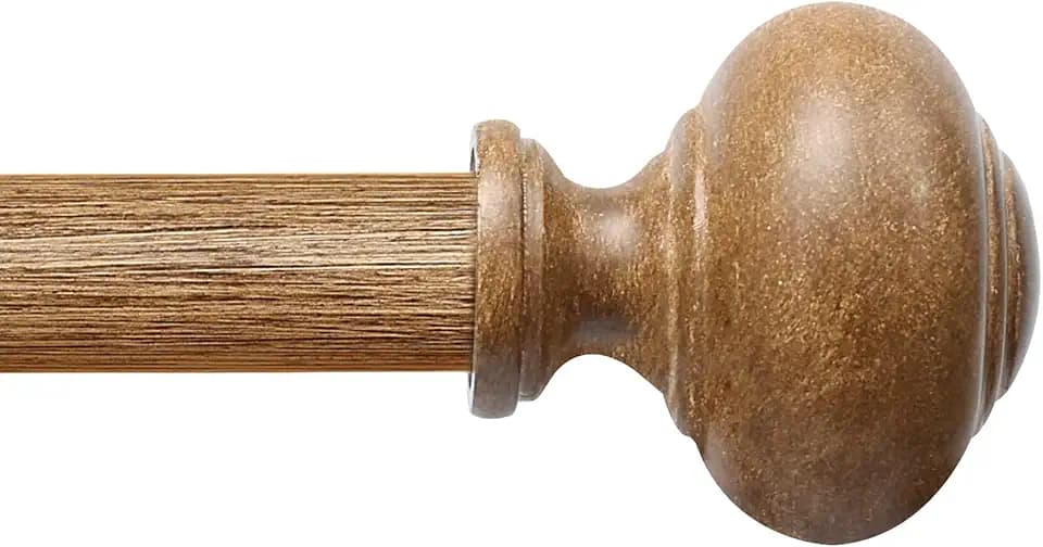 1 Pack Boho Rustic Adjustable Wood Curtain Rod 32-88 Inch, Wood