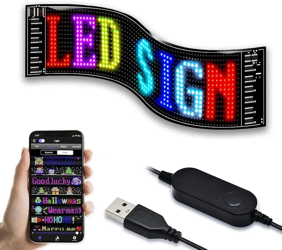 19"x5" Flexible RGB LED Sign, App Controlled Programmable LED Display for Car Rear Window and Shop Window, Custom Text GIF Animation Graffiti Music Rhythm Effects