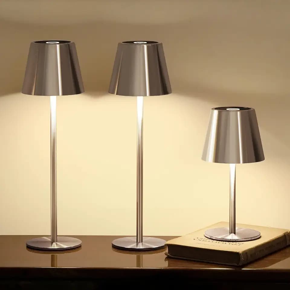 3 Pack Cordless Table Lamp, Portable Battery Operated Lamp with 3 Color Temps and Stepless Dimming, Rechargeable Table Lamp for Dinner, Desk, Cafe, Outdoor (Brushed Silver)