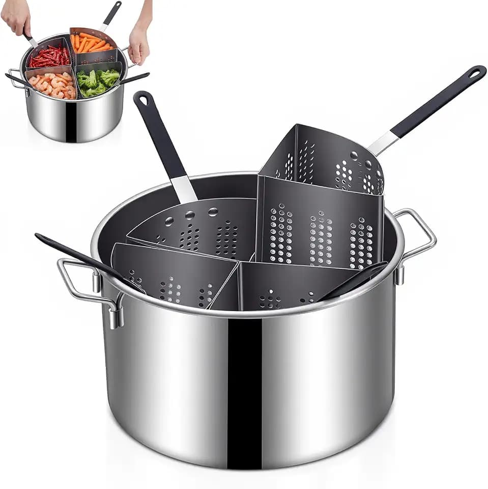 5 Pcs Pasta Pot with Strainer Baskets, 21 Qt 8.7 in High Stainless Steel Pot, 4 Pcs 5 Qt Inserts Strainer Baskets for Kitchen Cooker Noodle Vegetable Seafood Multiple Commercial Servings