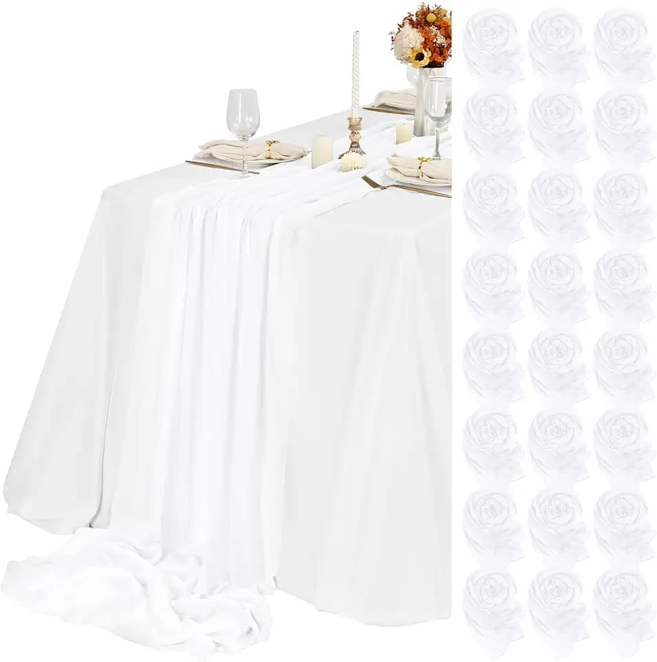 Teruntrue 24 Packs White Cheesecloth Table Runner,10ft Rustic Gauze Boho Wedding Table Runner Decoration, Wedding Table Decor Sheer Table Runner for Wedding Party Bridal Shower Table