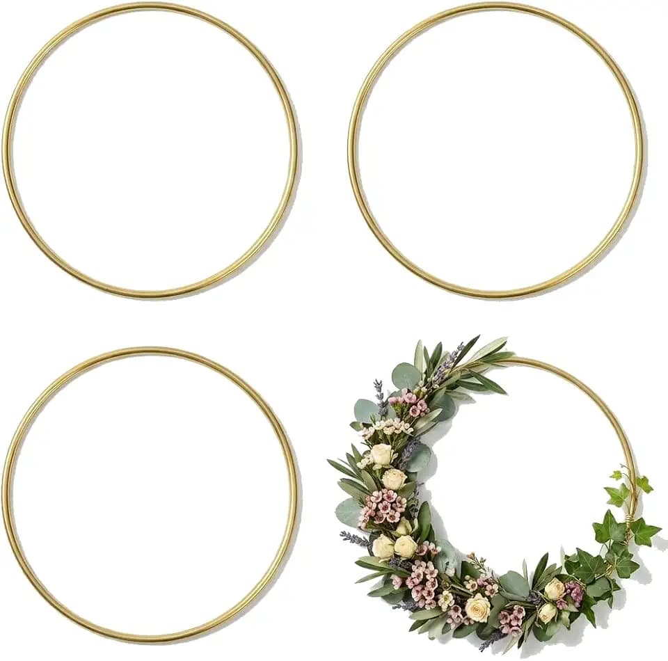 HOHIYA 16" Gold Metal Craft Hoops 4 Pack, 4mm Thick DIY Rings