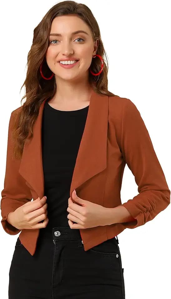 Allegra K Women's Lapel Ruched Sleeve Business Cropped Blazer Jacket