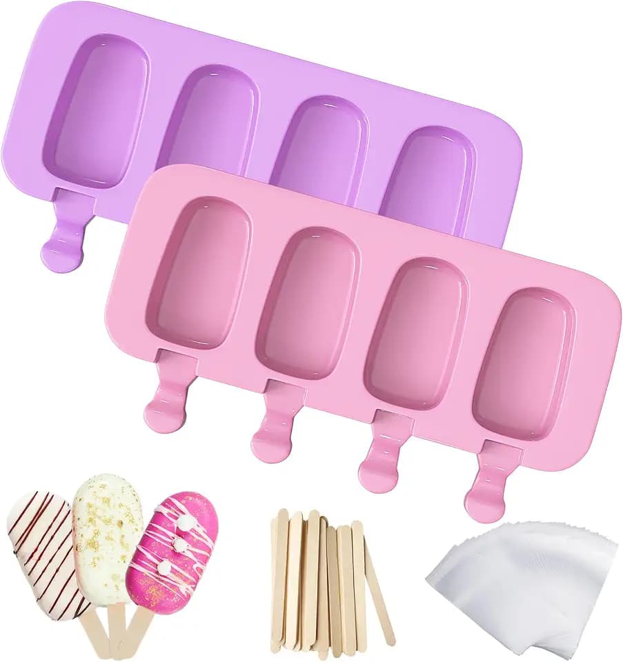 Ozera 2 Pack Popsicles Molds, Silicone Cake Pop Molds with Wooden Sticks