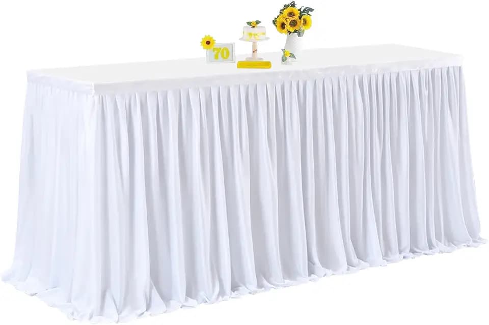 Table Skirts for Classroom Teacher Desk Wedding Baby Shower, White, 8ft