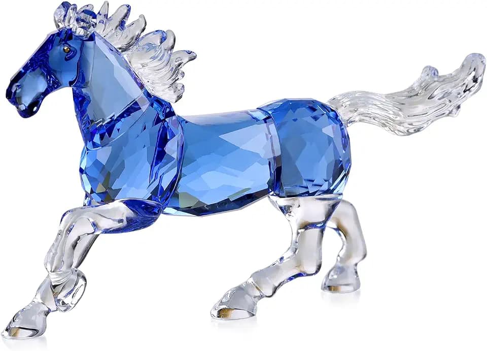 DOJOZ Crystal Horse Realistic Animal Art Figurine Collection Table top Ornament Statue Home Decor (Blue)