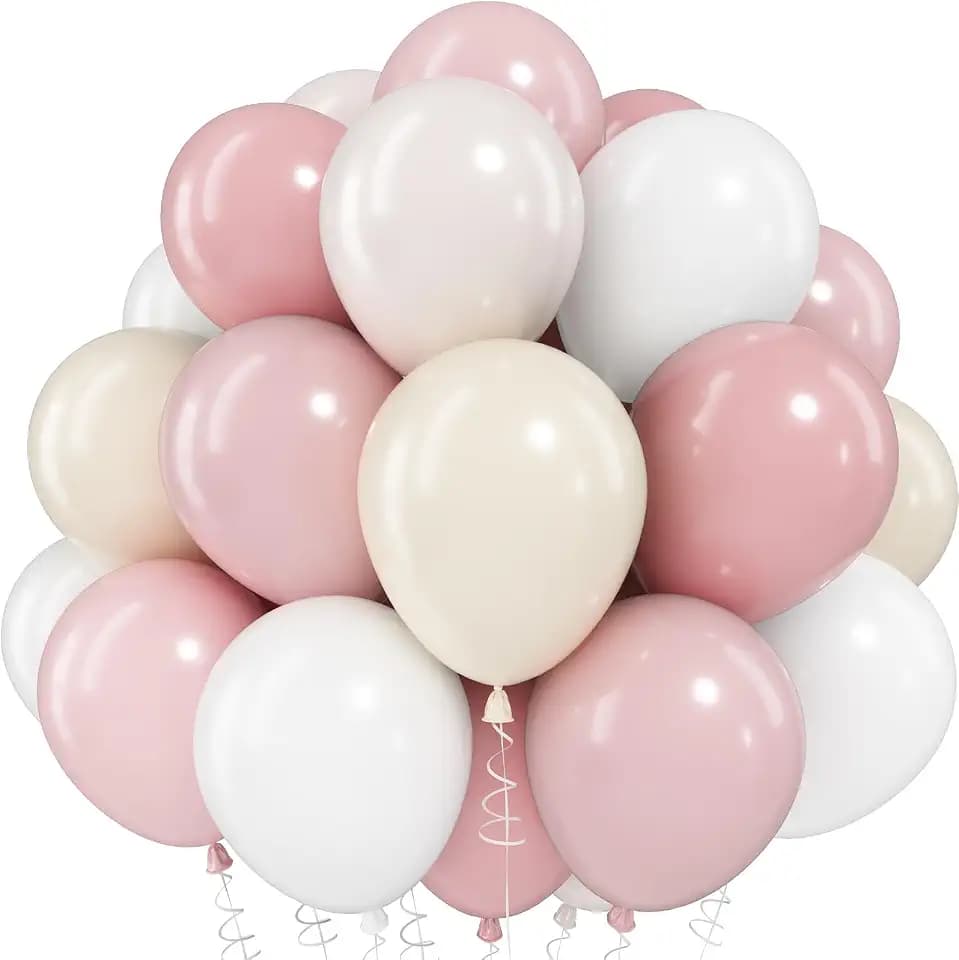 Dusty Pink Balloons, 60pcs 12 Inch Pastel Light Pink Cream Beige White Ivory Helium Balloons for Girls Women Fairy Birthday Baby Bridal Shower Bachelorette Wedding Party Decorations