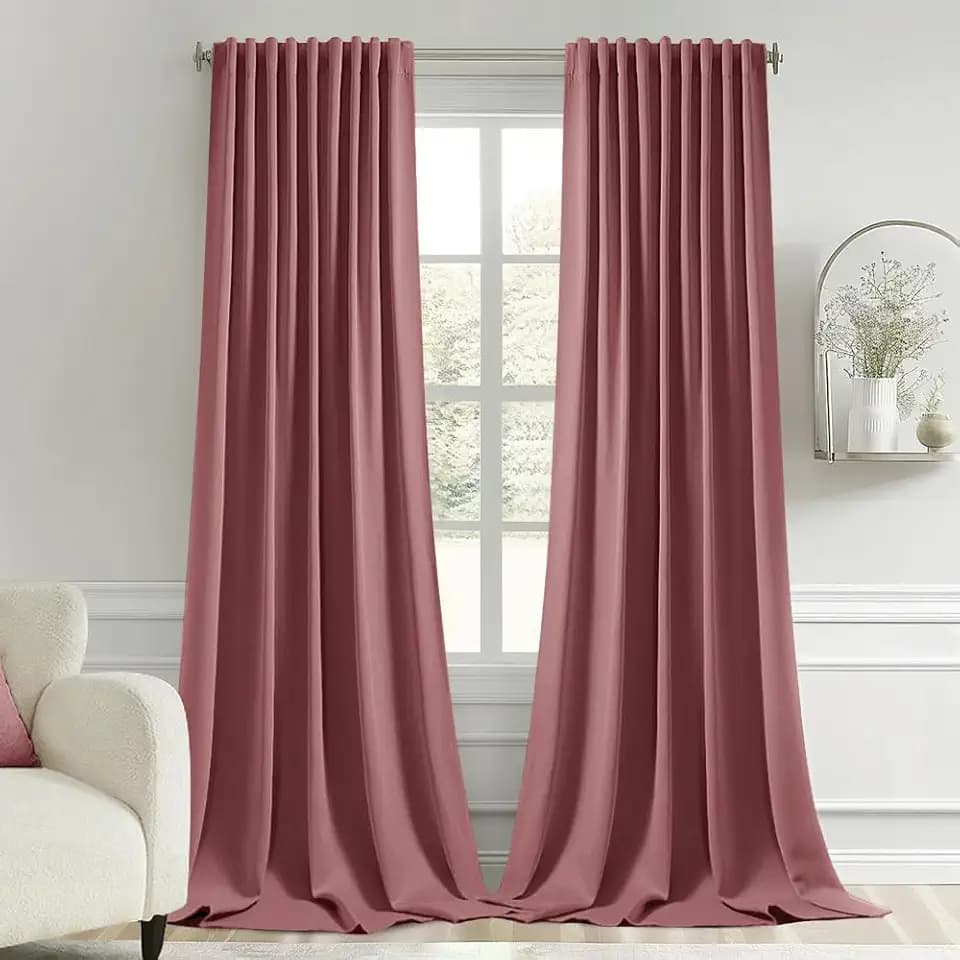 MIULEE Dusty Rose Back Tab Blackout Curtains 52x96 Inch Long 2 Panels Set