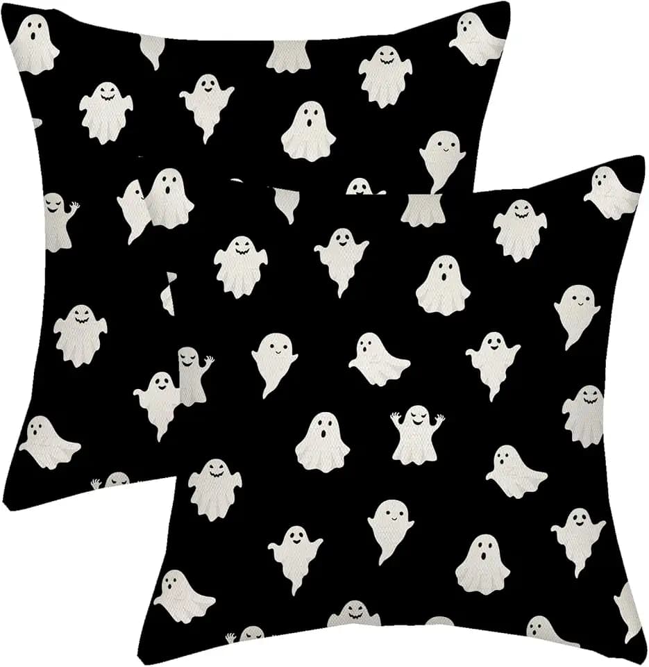 AGAYNA Halloween Pillow Covers 20x20 Black and White Ghosts Decor Throw Pillows Case for Couch Halloween Indoor Outdoor Decorative Cushion Cases for Sofa Bed Car Decorations Set of 2