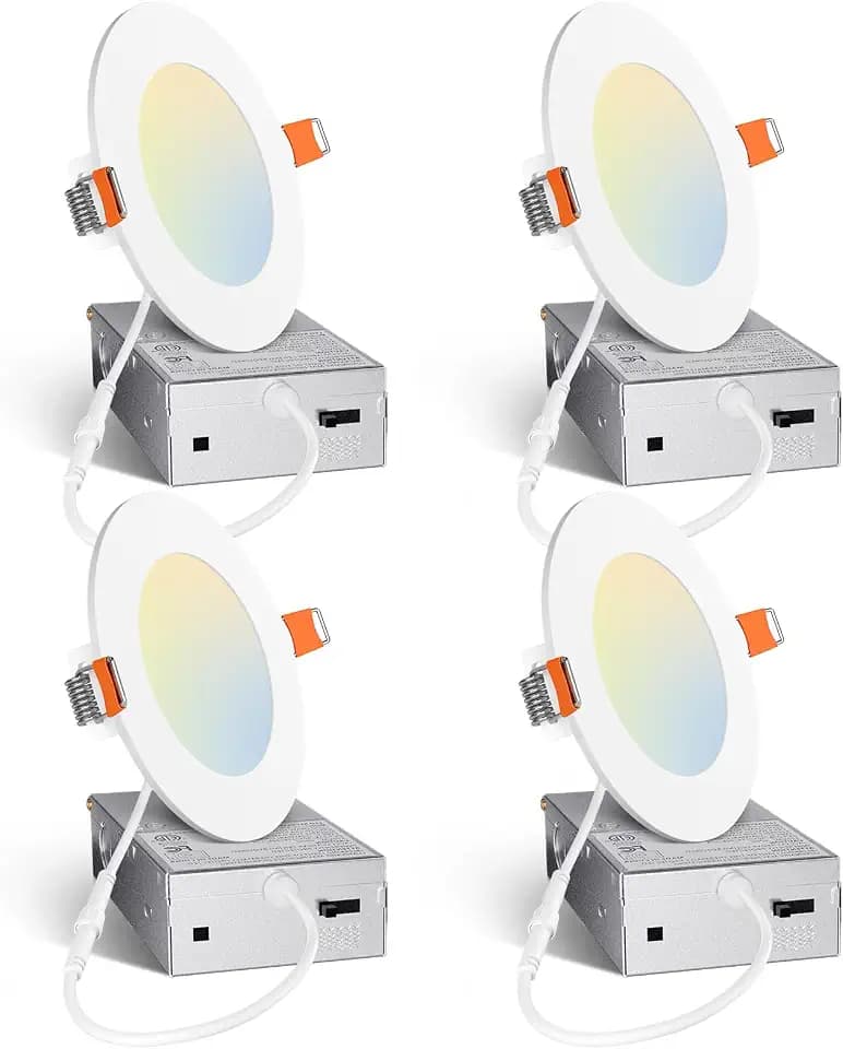 Amico 4 Pack 4 Inch 5CCT Ultra-Thin LED Recessed Ceiling Light