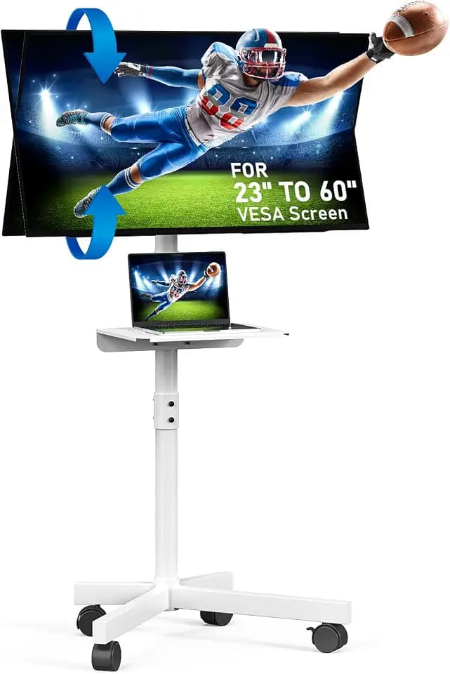 Rolling TV Stand for 23-60 Inch, Mobile TV Stand with Shelf, White