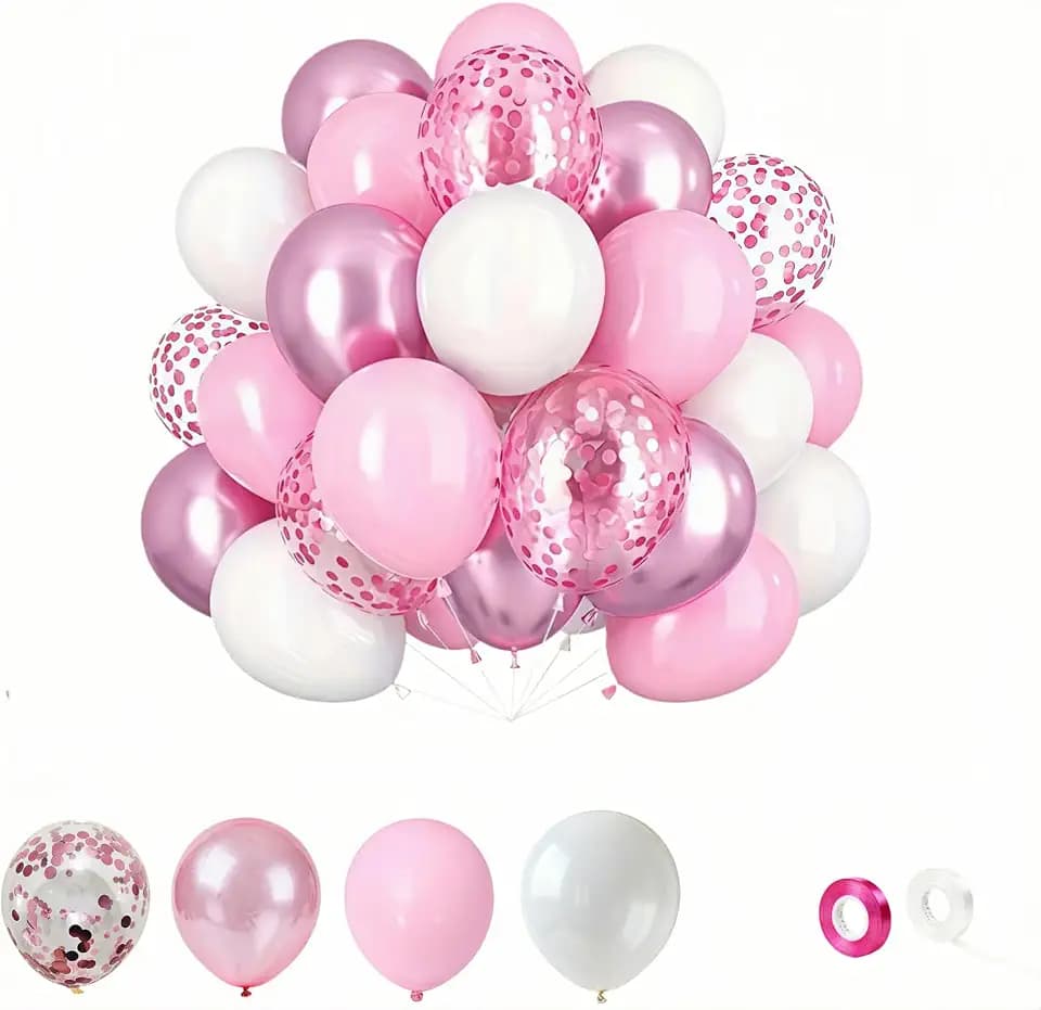 30-Pack Pink & White Balloons with Confetti, 10&12 inch Pearl Latex Balloons for Wedding, Birthday, Baby Shower, Valentine's Day Decor